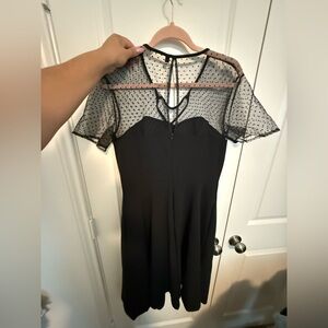 Elegant Black Dress with Sheer Polka Dot Detail - Brand new, no tags!